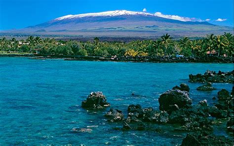 hawaii snow capped mountains.